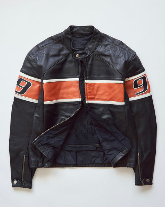 【SIZE S-M】80-90s HEIN GERICKE Colorblock Leather Racing Jacket / Black Orange