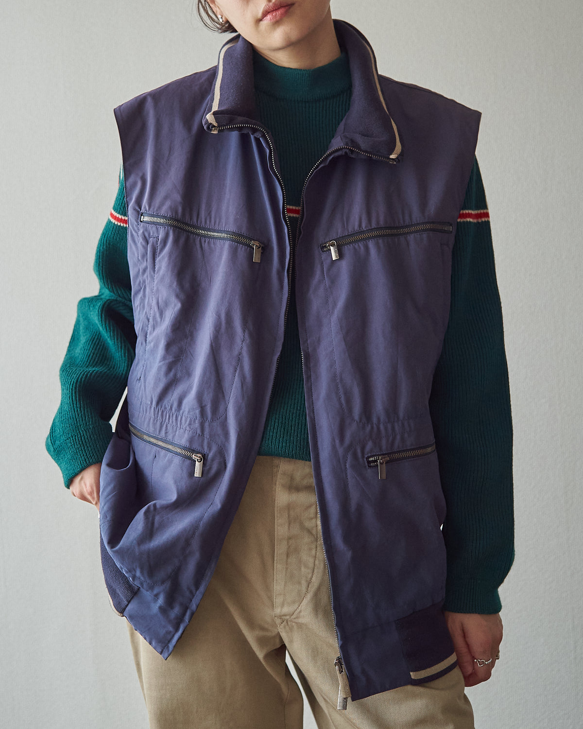 【SIZE M-L】ALLEGRI Nylon Multi-Pocket Utility Vest / Sun-Faded Navy