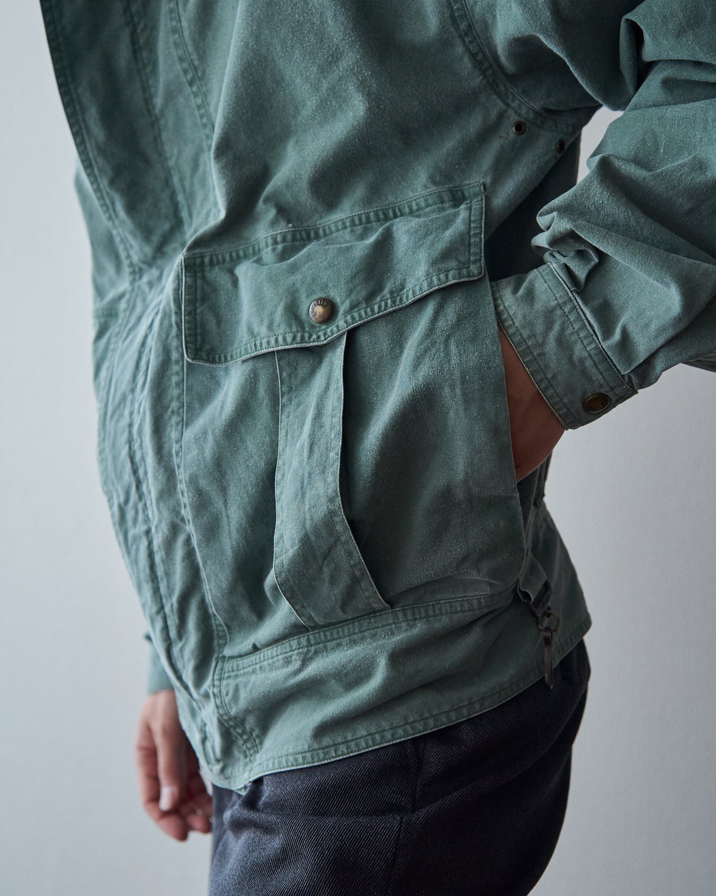 90s ALLEGRI Two-Tone  Lace-Up Shoulder Cotton Blouson / Sage