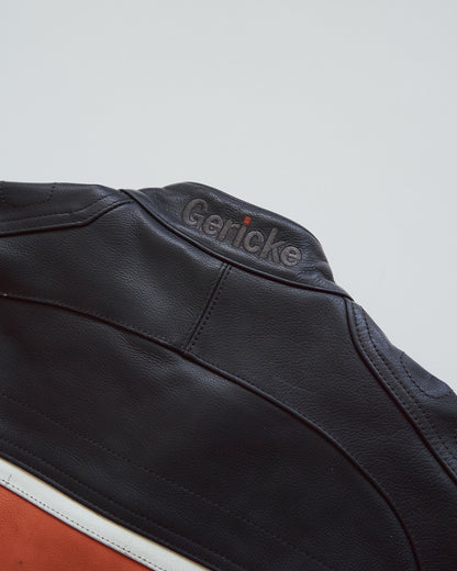 【SIZE S-M】80-90s HEIN GERICKE Colorblock Leather Racing Jacket / Black Orange