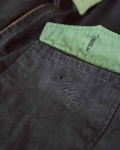 【SIZE L】90s DIESEL Industry Cotton Twill Contrast Collar Work Jacket / Black x Moss Green