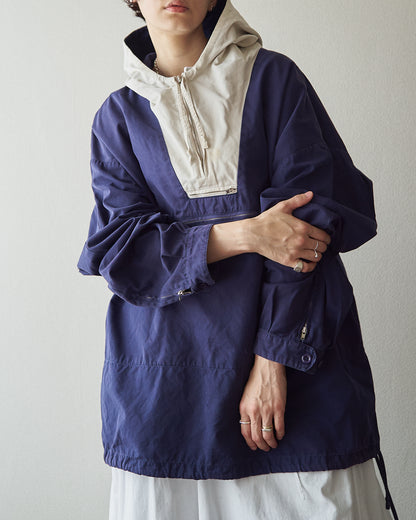 【SIZE XL】90's J.CREW Cotton Two-Tone Pullover Anorak / Navy x Ivory