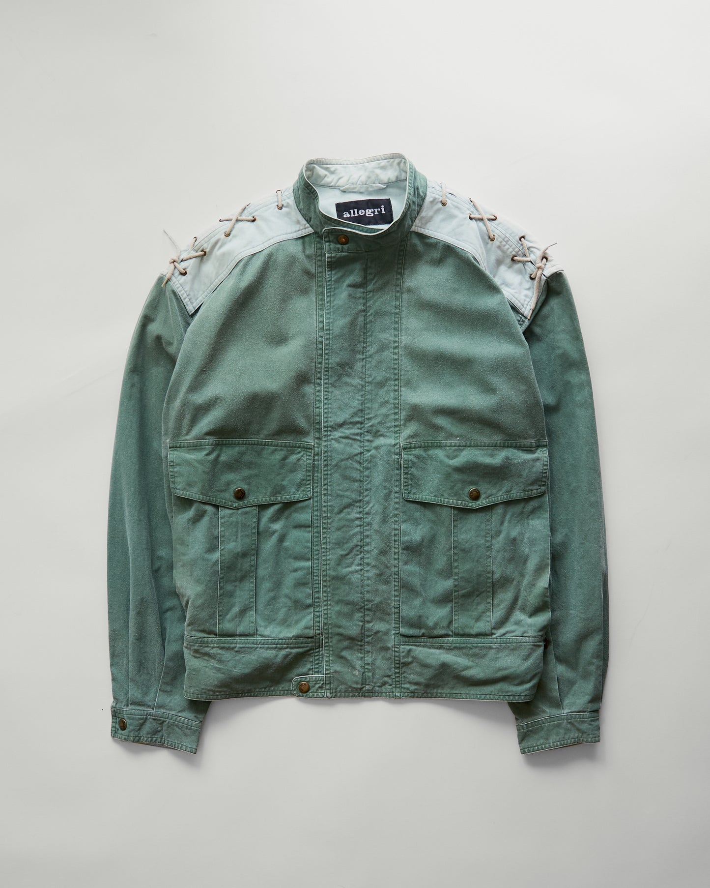 90s ALLEGRI Two-Tone  Lace-Up Shoulder Cotton Blouson / Sage