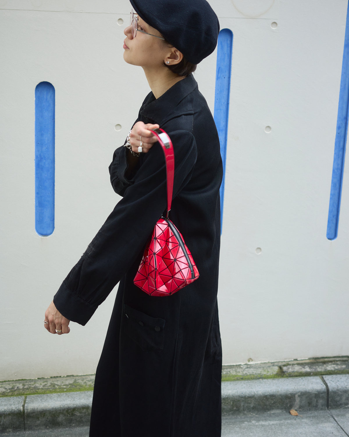 【SIZE S】-1940s French Black Cotton Sateen Maid Dress / Hand-Darned Repairs