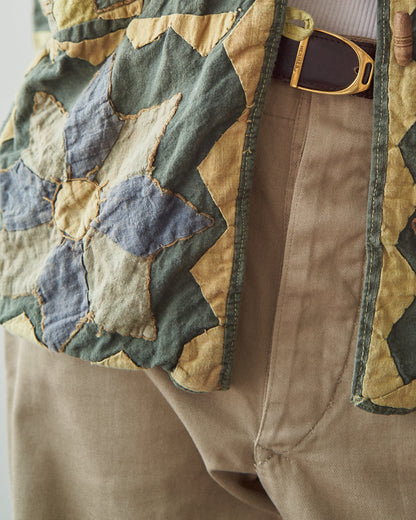 【SIZE S】Unknown Cotton Applique Patchwork Jacket / Olive & Mustard
