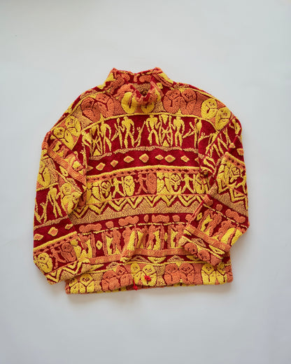 【SIZE L】90s DESCENTE Acrylic Jacquard Boa Tribal Pattern Pullover / Red