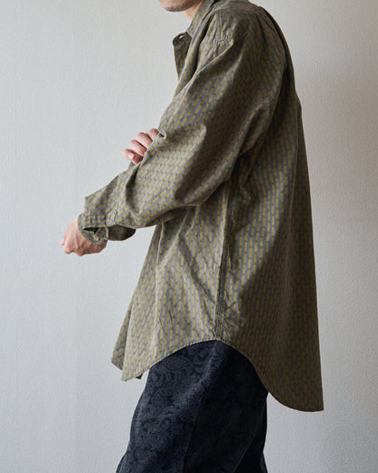 【Size S-M】80-90s RENOMA PARIS Cotton Dobby-Striped Balloon Sleeve Shirt / Mustard Grey × Charcoal
