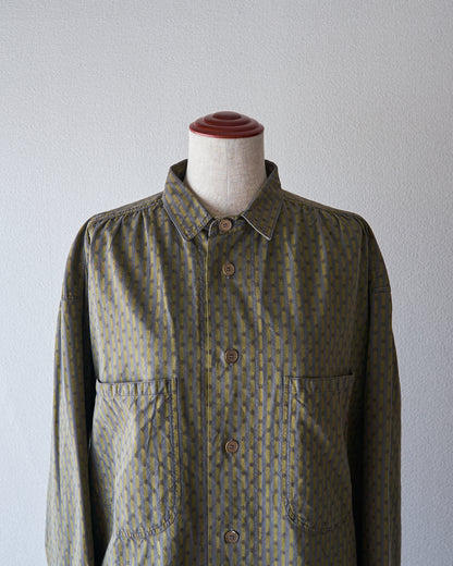 【Size S-M】80-90s RENOMA PARIS Cotton Dobby-Striped Balloon Sleeve Shirt / Mustard Grey × Charcoal