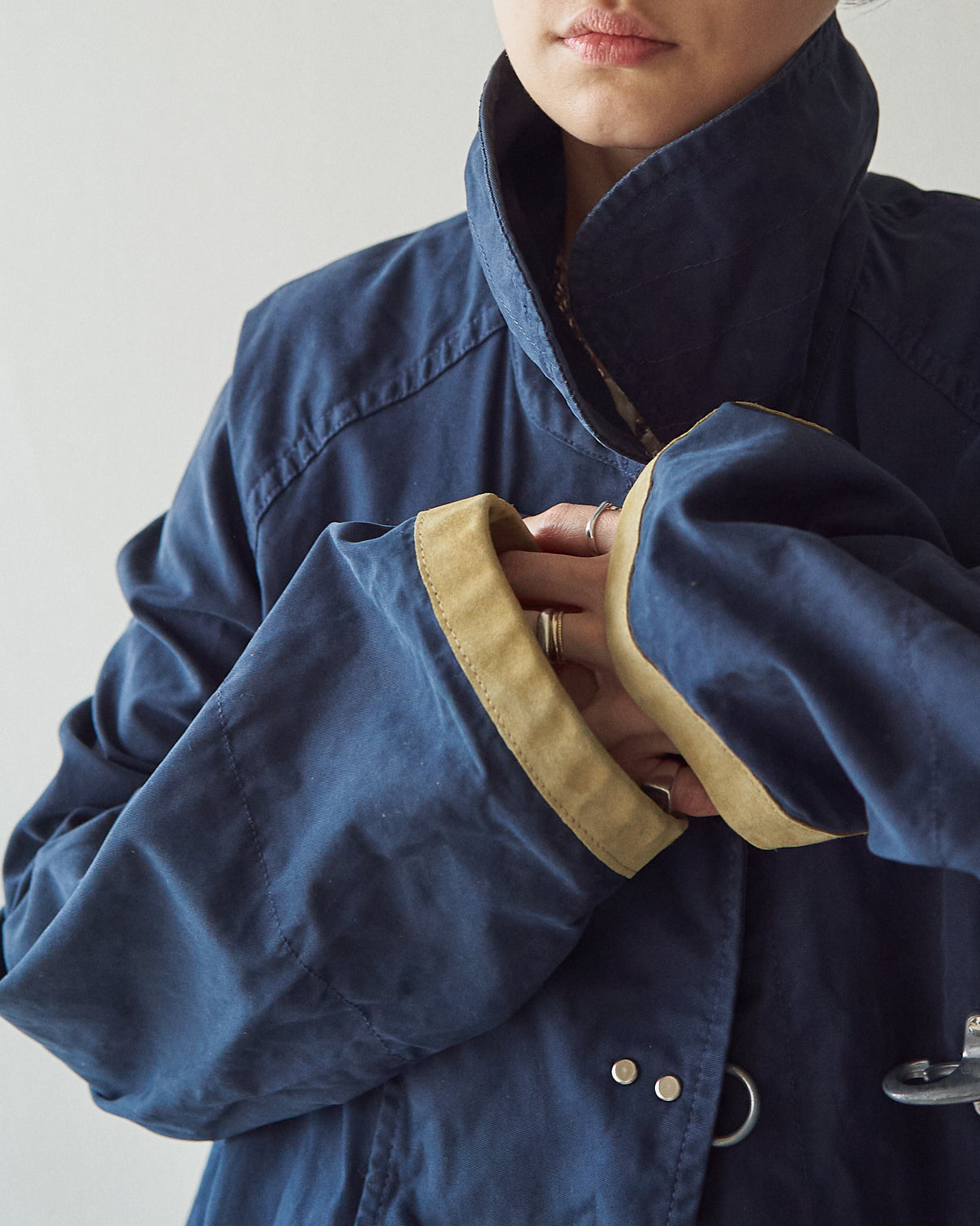 【SIZE L】-90s FAY Cotton Canvas Fireman Toggle Coat / Navy