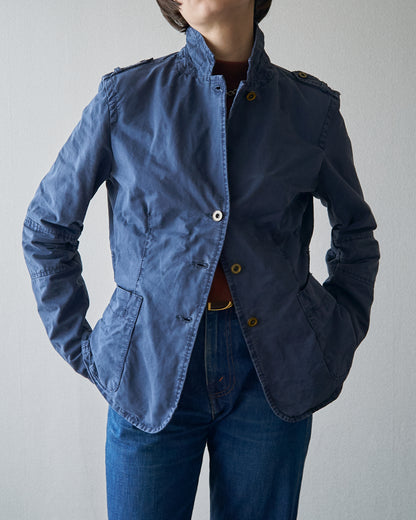 【SIZE S】ARMANI JEANS Garment-Dyed Cotton Convertible-Collar Field Jacket / Navy