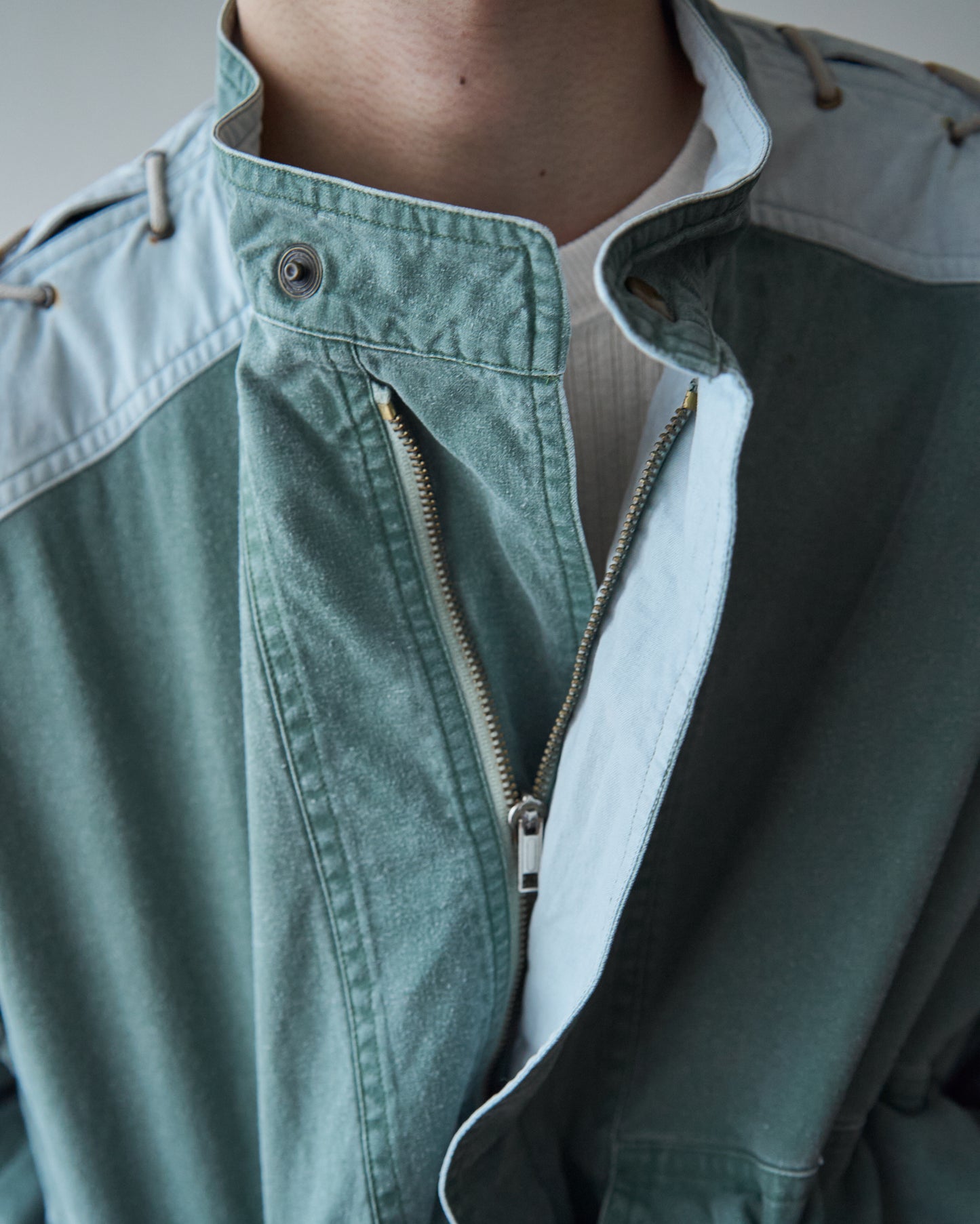 90s ALLEGRI Two-Tone  Lace-Up Shoulder Cotton Blouson / Sage
