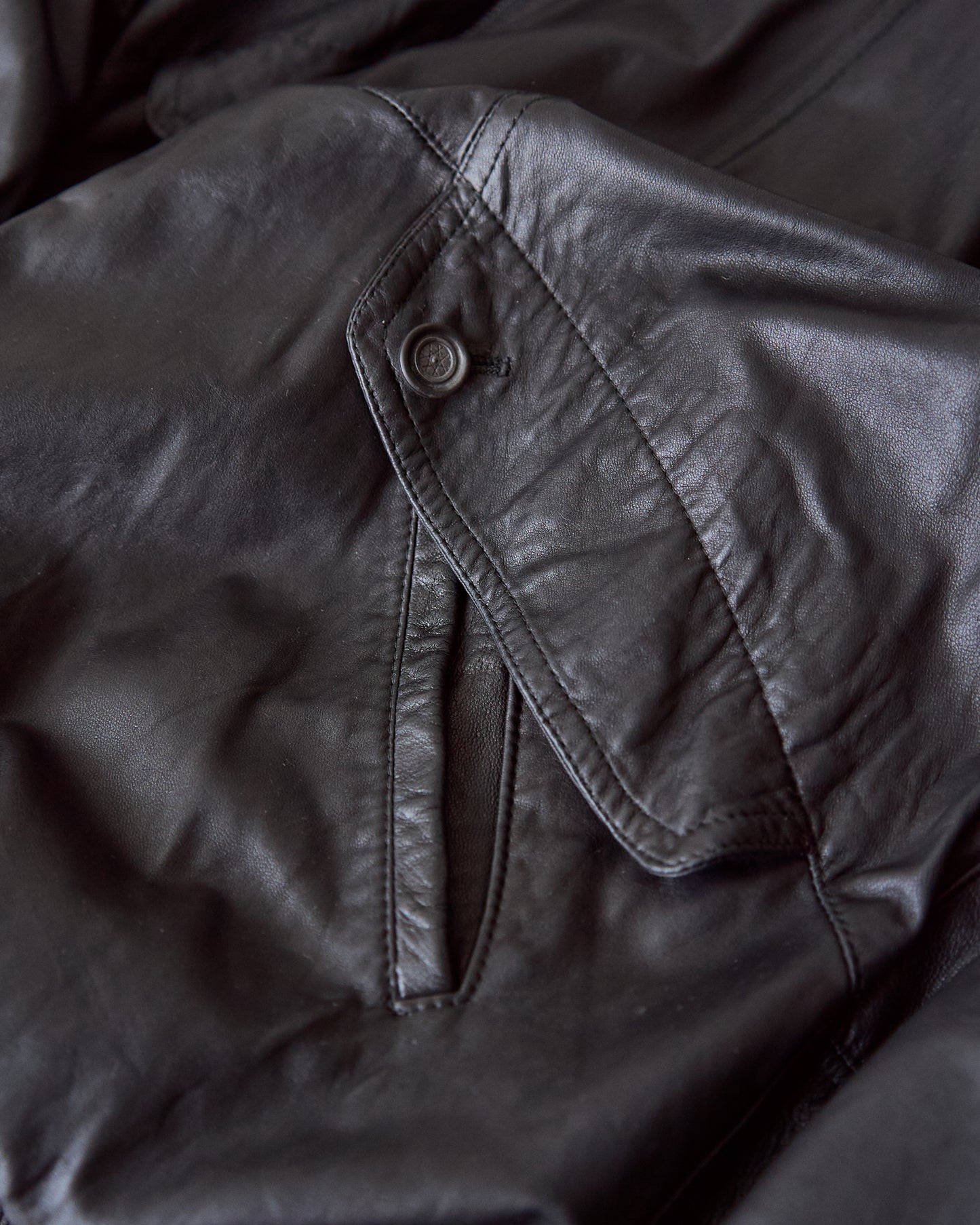 80s-90s GIMO’S Lambskin Leather Raglan Sleeve Bomber Jacket / Black 85