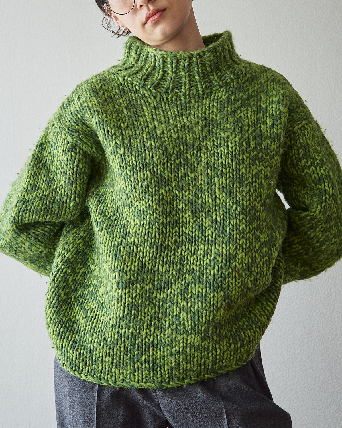 【SIZE S-M】 -00s DKNY  Wool Mock Neck Sweater / Green Melange