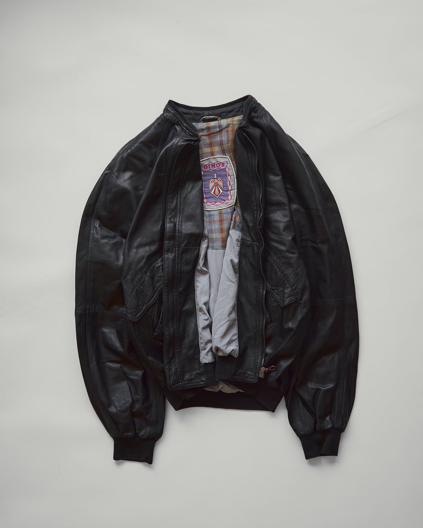 80s-90s GIMO’S Lambskin Leather Raglan Sleeve Bomber Jacket / Black 85