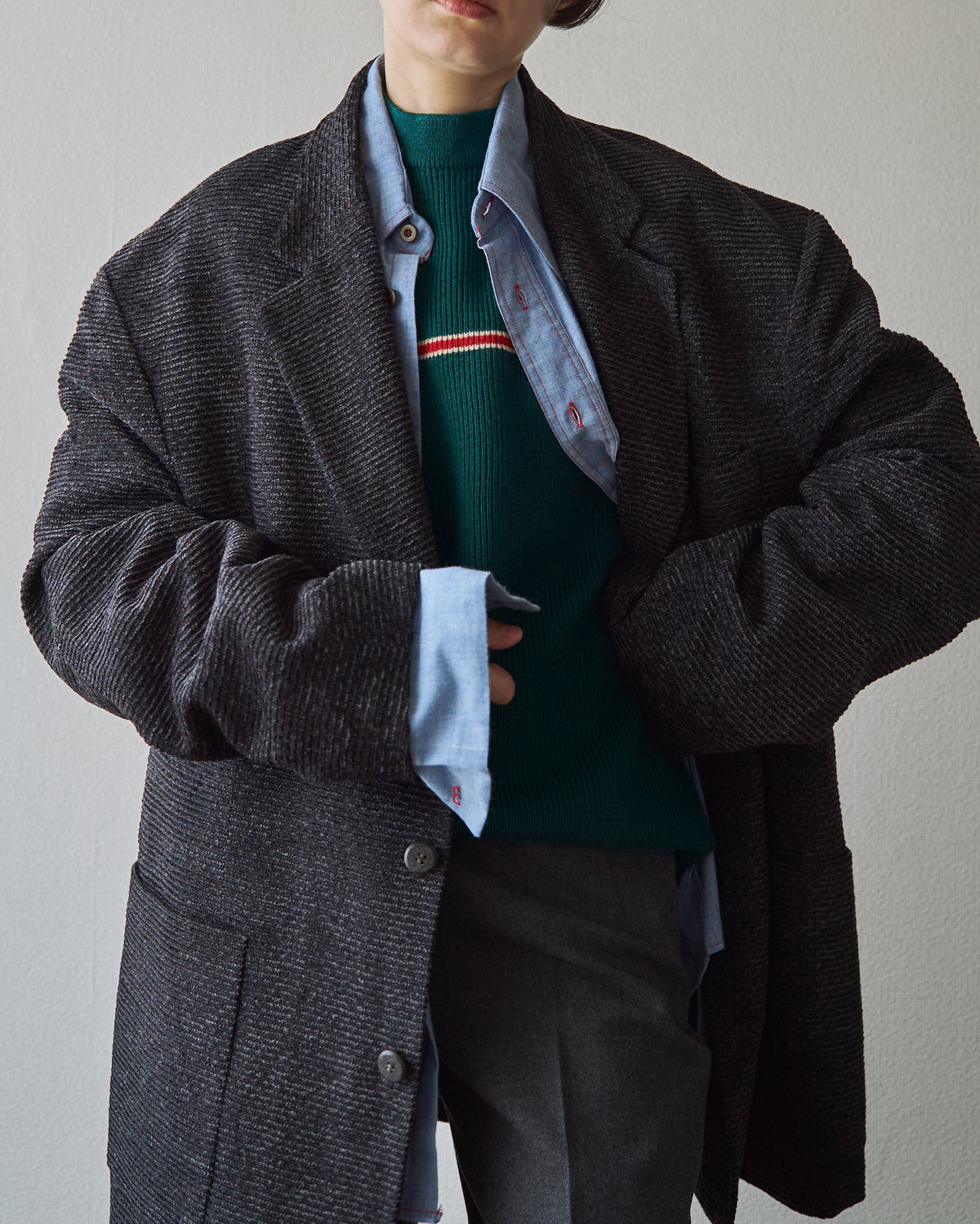 【Size L】90s JHANE BARNES Wool/Linen Textured boucle Jacket / Black