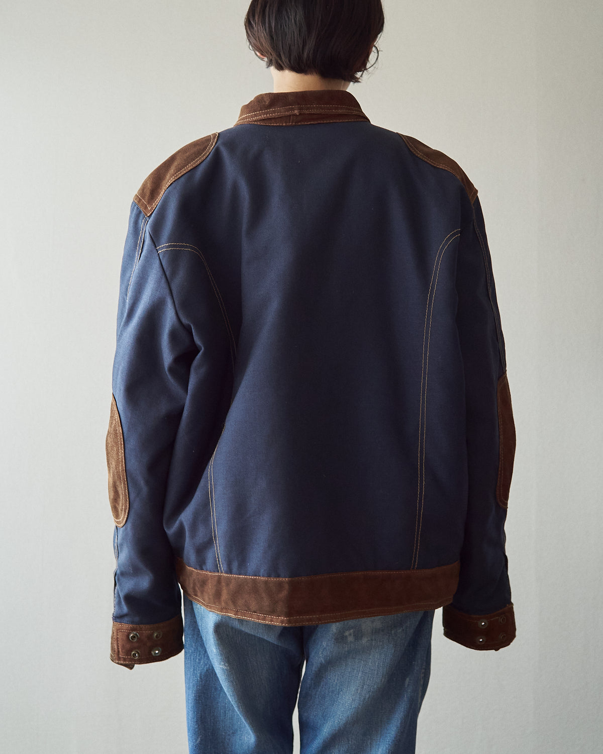 【SIZE L】90s DIESEL Cordura Nylon Suede Elbow-Patc Trucker Jacket / Black