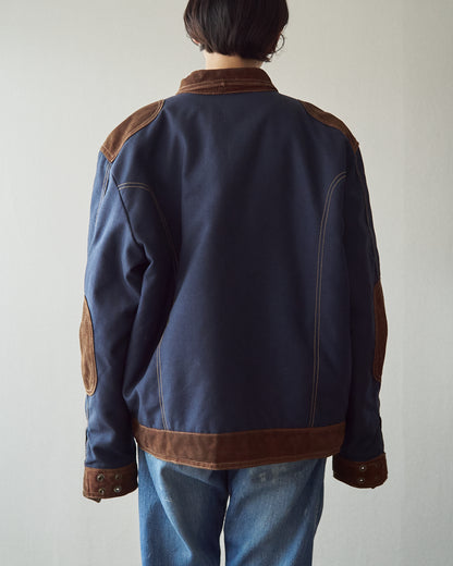 【SIZE L】90s DIESEL Cordura Nylon Suede Elbow-Patc Trucker Jacket / Black