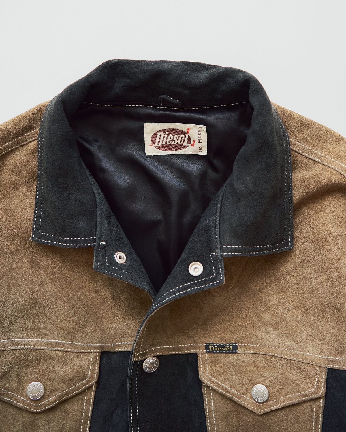 【SIZE M-L】90s DIESEL Suede Two-Tone Trucker Jacket / Beige Black