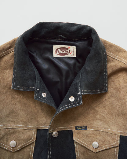 【SIZE M-L】90s DIESEL Suede Two-Tone Trucker Jacket / Beige Black