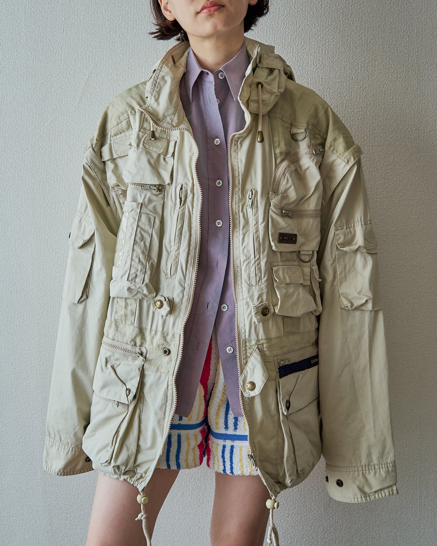 90-00s PAUL & SHARK Cotton Multi-Pocket Detachable-Sleeve Photographer Jacket / Ecru