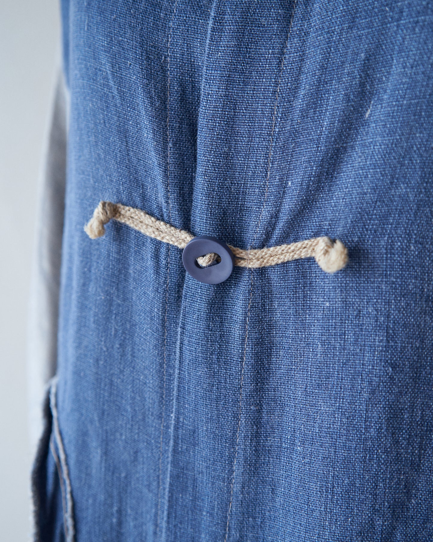 80-90s Circular Pocket Switching Linen Jacket / Blue × Gray