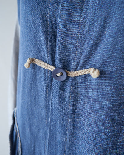 【Size S】80-90s Circular Pocket Switching Linen Jacket / Blue × Gray