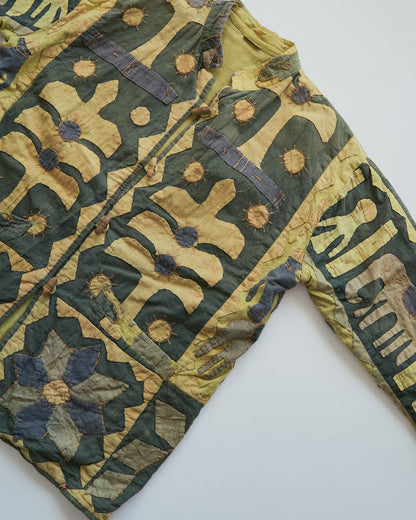 【SIZE S】Unknown Cotton Applique Patchwork Jacket / Olive & Mustard
