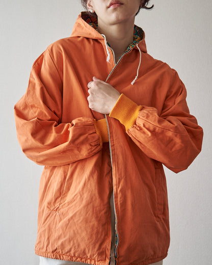 【SIZE S】70s Reversible Cotton Op-Art Geometric Print Ski Parka / Orange Multi