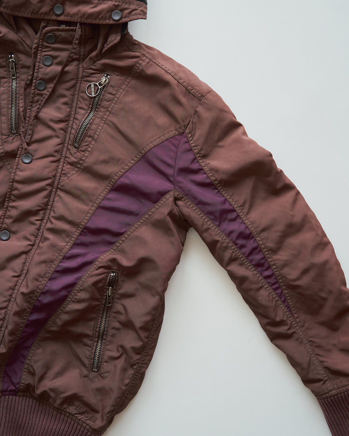 【SIZE M-L】00s DIESEL Multi-Zip Curved Bomber Jacket / Brown Purple