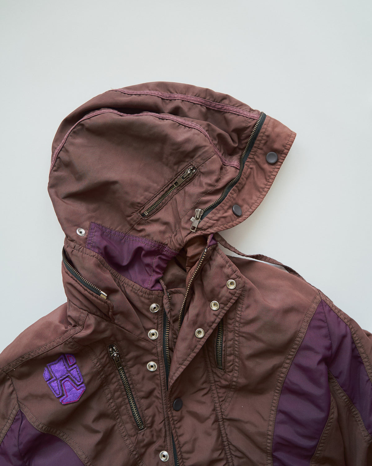 【SIZE M-L】00s DIESEL Multi-Zip Curved Bomber Jacket / Brown Purple