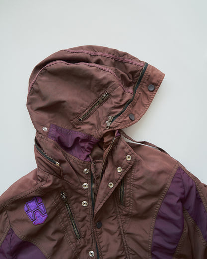 【SIZE M-L】00s DIESEL Multi-Zip Curved Bomber Jacket / Brown Purple