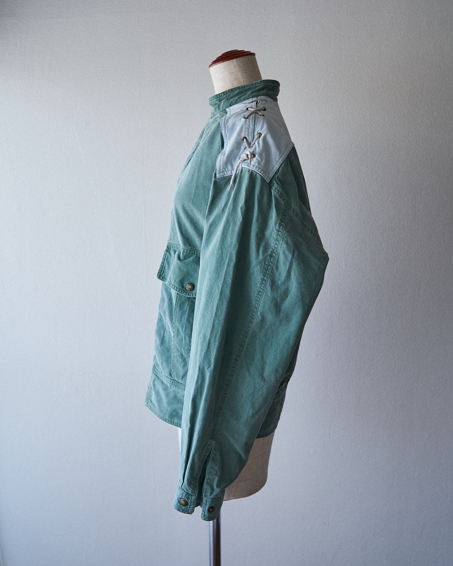 90s ALLEGRI Two-Tone  Lace-Up Shoulder Cotton Blouson / Sage