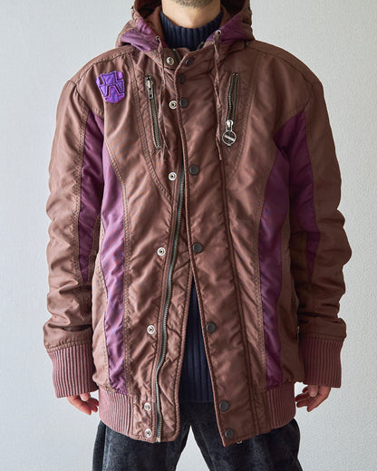 【SIZE M-L】00s DIESEL Multi-Zip Curved Bomber Jacket / Brown Purple