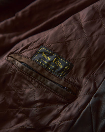 【SIZE S-M】80s Italian Leather Fireman  Hooded Jacket / Brown