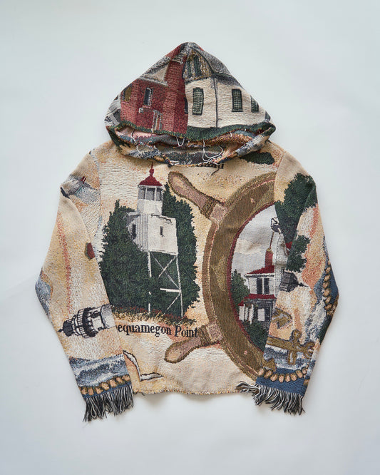 【Size M】Lighthouse Jacquard Tapestry Remake Hoodie / Fringe Trim Multi