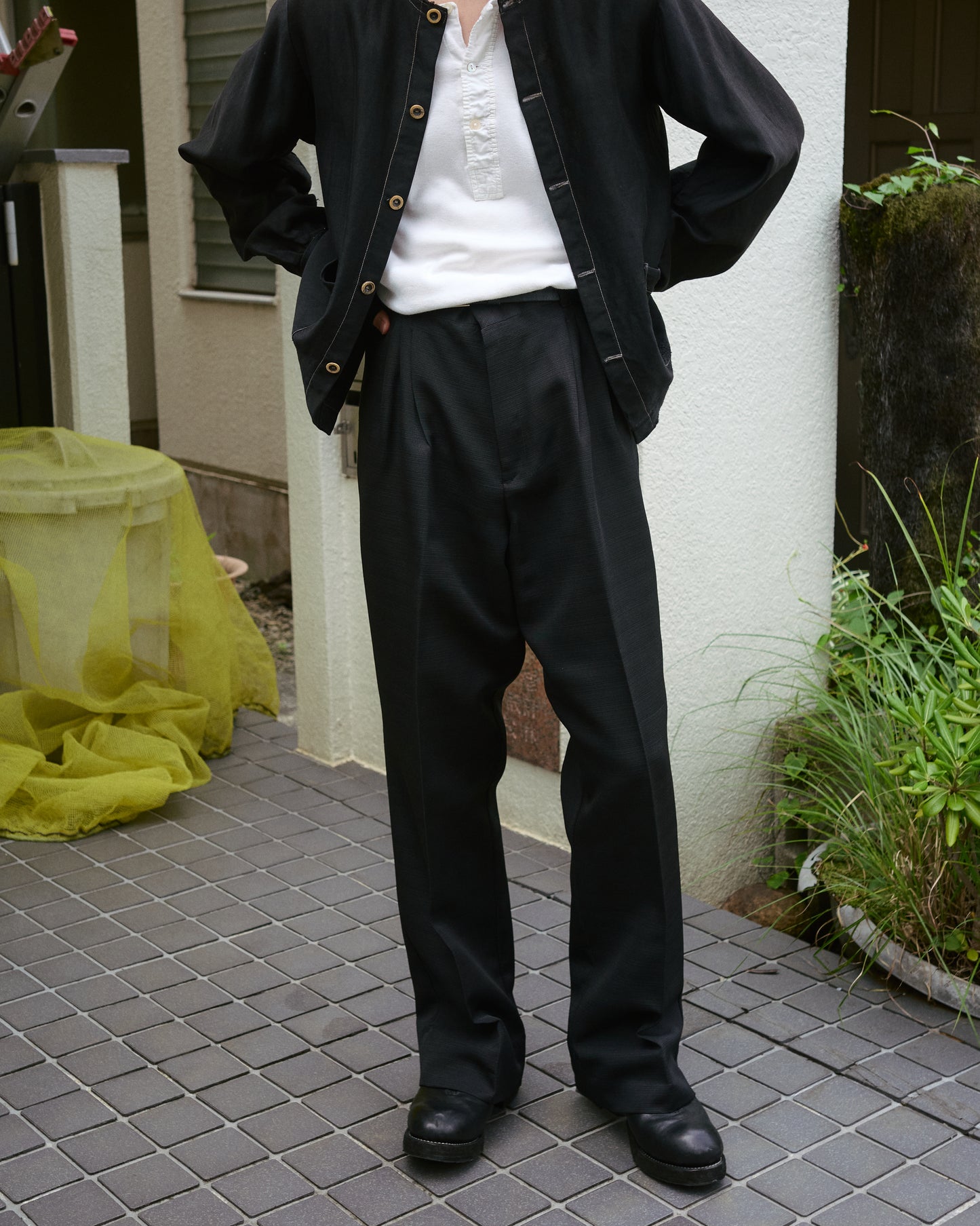 00s RETRO Narrow Plisse Unique Trousers / Black