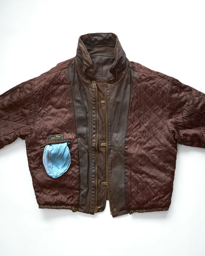【SIZE S-M】80s Italian Leather Fireman  Hooded Jacket / Brown
