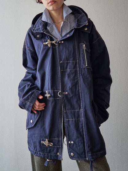 【SIZE L】OXER Cotton Detachable Hood Fireman-Hook  Coat / Navy