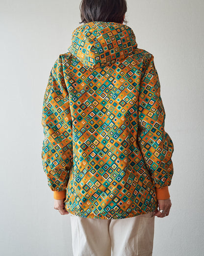【SIZE S】70s Reversible Cotton Op-Art Geometric Print Ski Parka / Orange Multi
