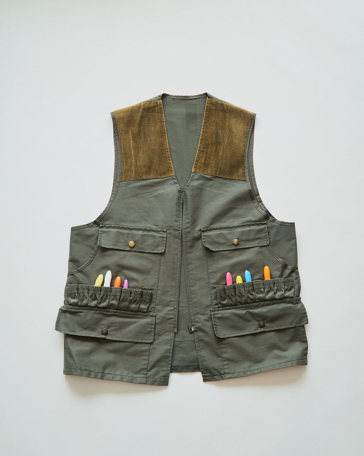 【SIZE M】70’s French Corduroy-Yoke Multi-Pocket Hunthing Vest / Olive