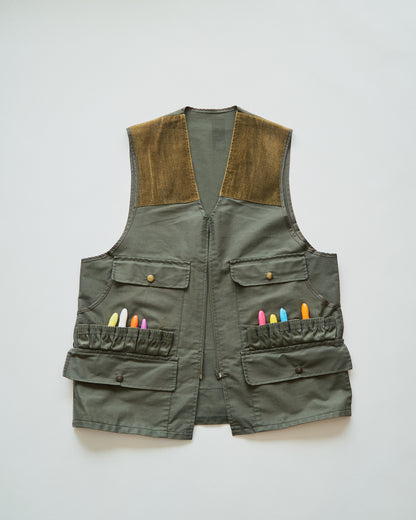 【SIZE M】70’s French Corduroy-Yoke Multi-Pocket Hunthing Vest / Olive