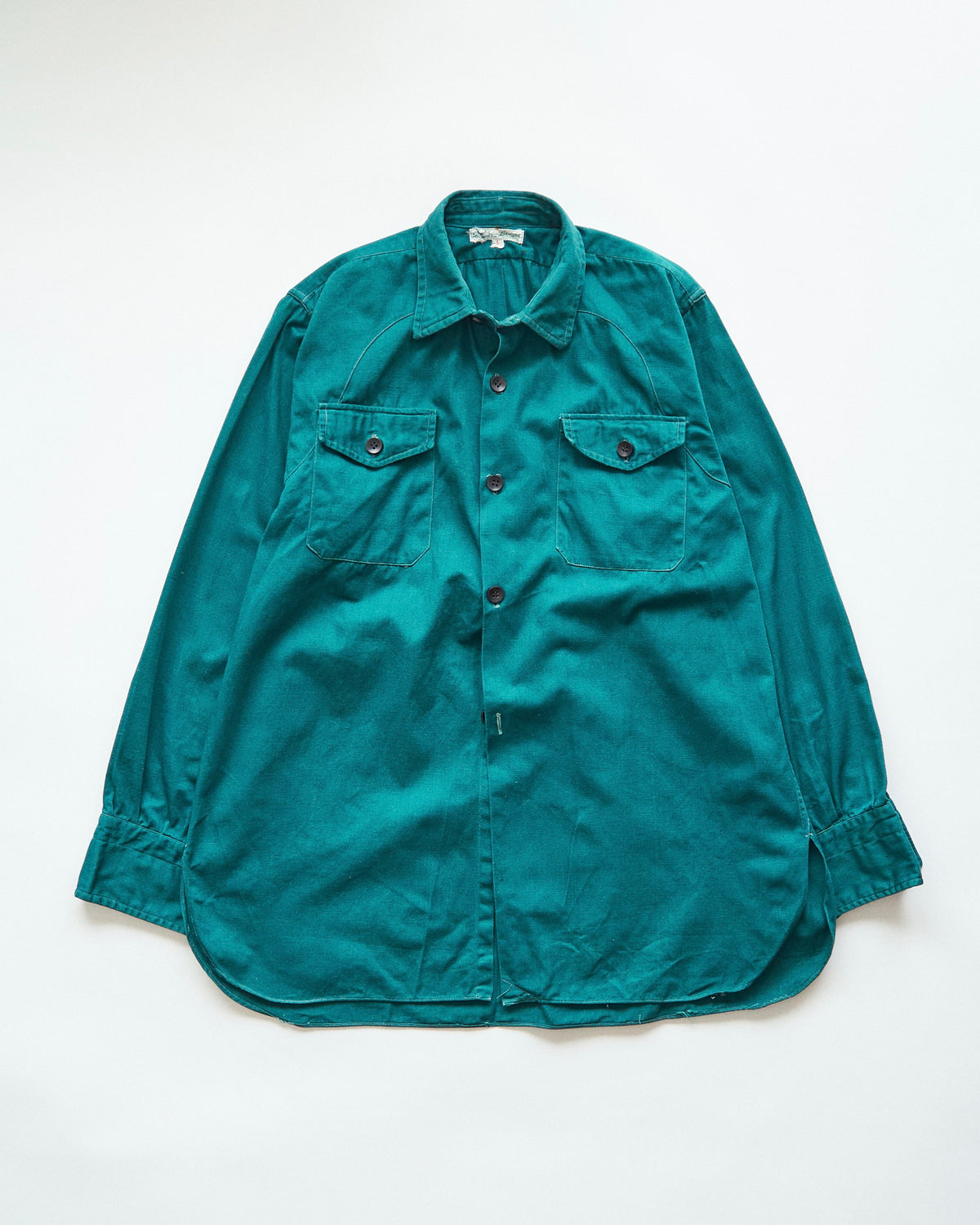 【SIZE S】1950-60s French Cotton Twill Back-Button Work Shirt / Deep Teal