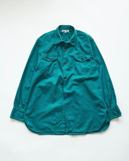 【SIZE S】1950-60s French Cotton Twill Back-Button Work Shirt / Deep Teal