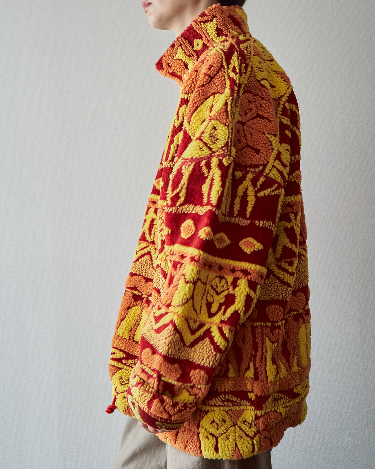 【SIZE L】90s DESCENTE Acrylic Jacquard Boa Tribal Pattern Pullover / Red