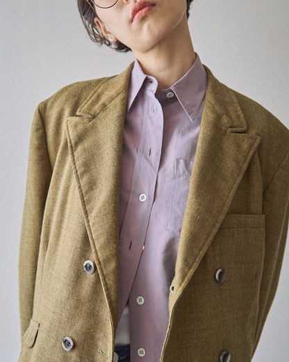 【SIZE M】70s Notch Lapel Double Breasted Tailored Jacket / Mustard Olive
