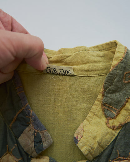 【SIZE S】Unknown Cotton Applique Patchwork Jacket / Olive & Mustard