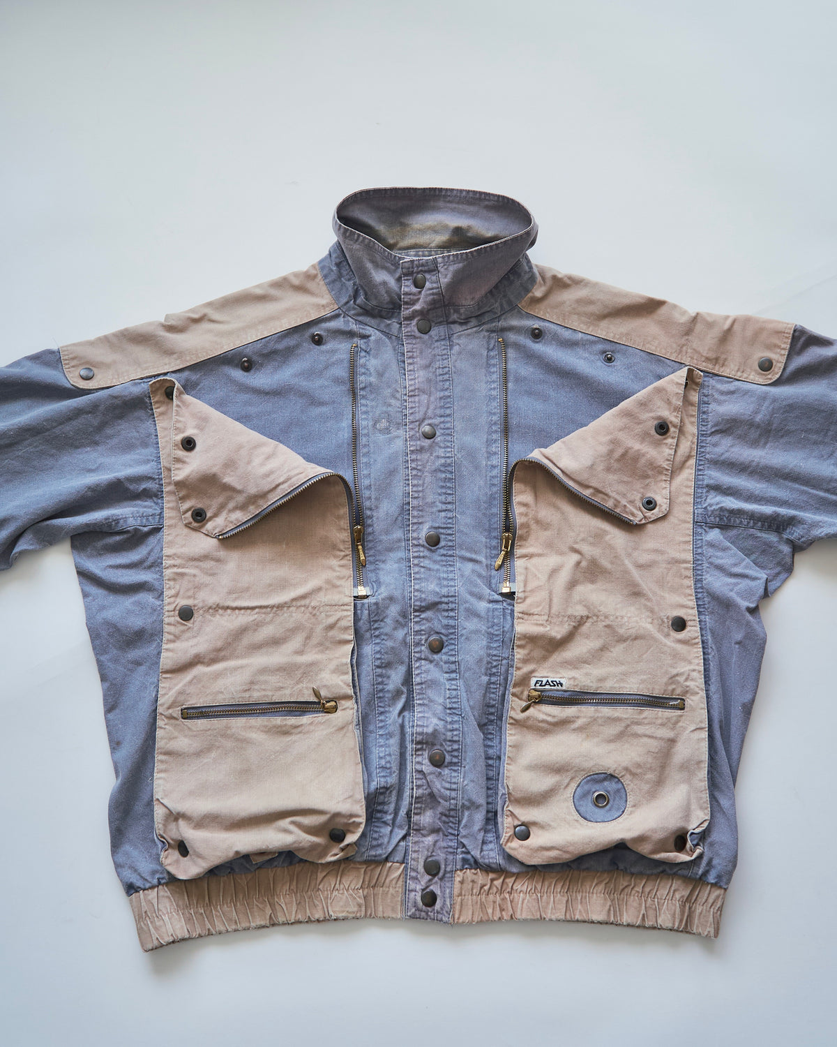 【SIZE M-L】80-90s FLASH Cotton Twill Detachable Multi-Pocket Bomber Jacket / Grey Beige