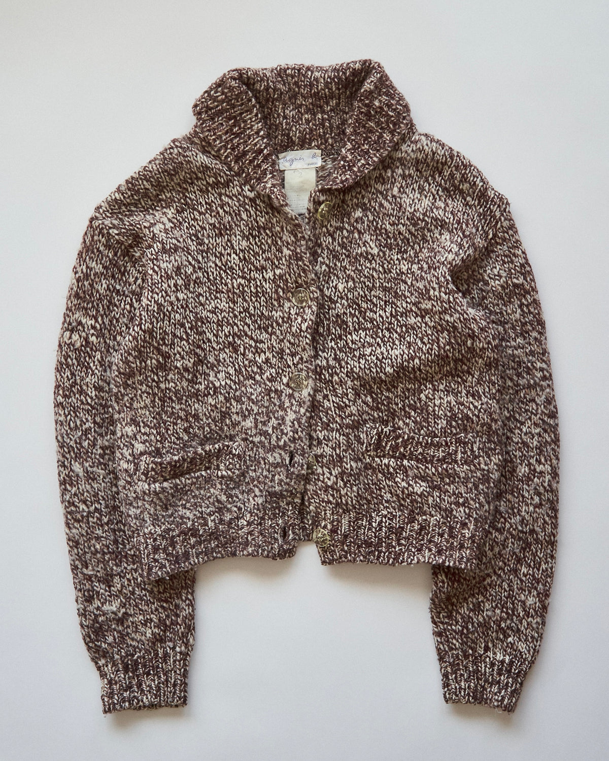 【SIZE S】 -90's agnès b. Melange Shawl Collar Cardigan / Brown