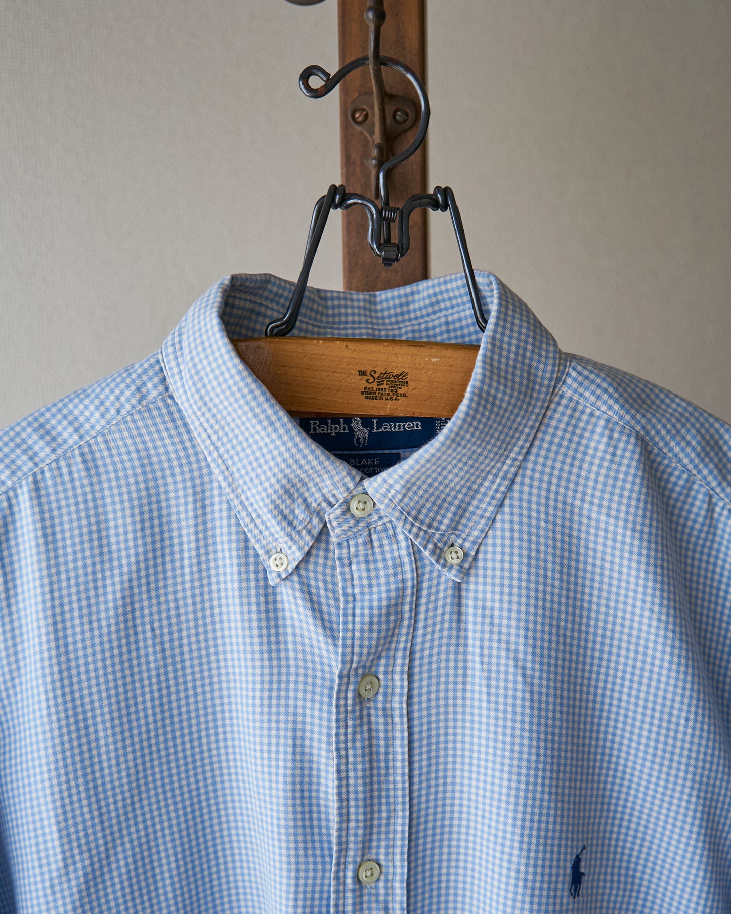 90-00's RALPH LAUREN "BLAKE" Cotton Twill Gingham BD Shirt / Blue × White