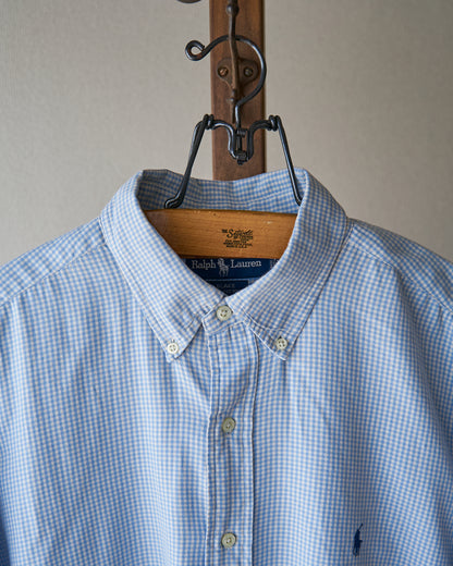 【Size L】90-00's RALPH LAUREN "BLAKE" Cotton Twill Gingham BD Shirt / Blue × White